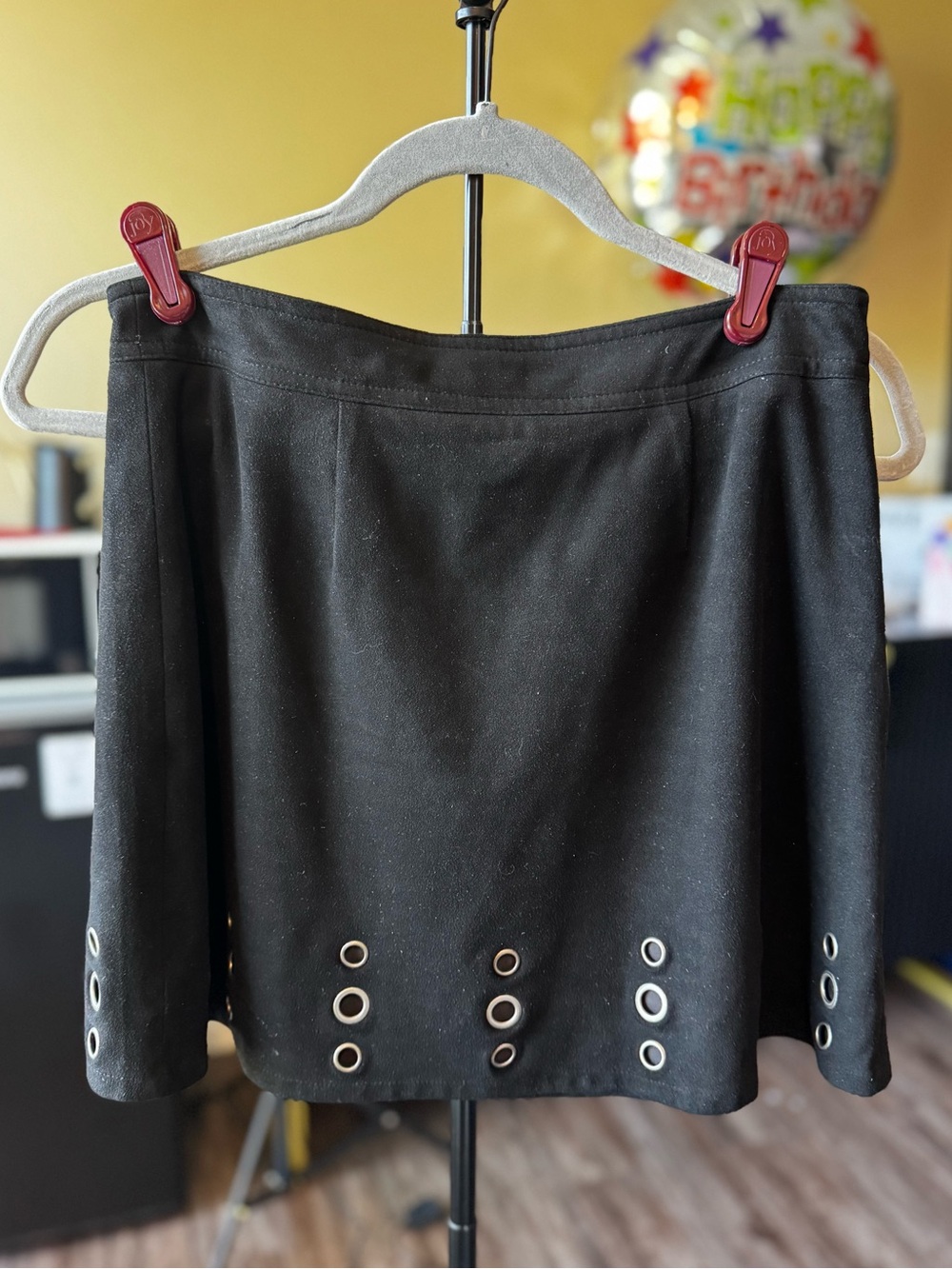 Forever 21 Black Mini Skirt with Silver Eyelet Trim